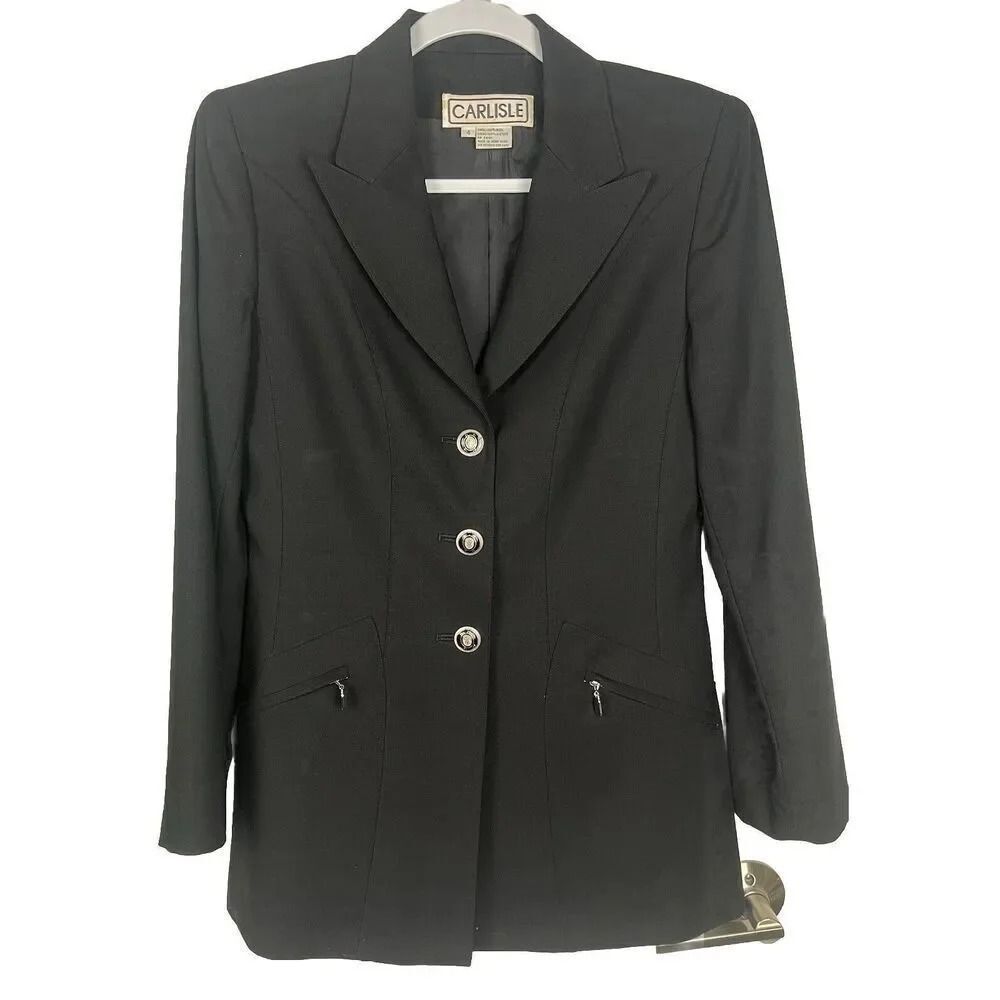 Vintage 90s CARLISLE 100% Wool Jacket Blazer Women’s Size 4 Zippered Pockets - Picture 1 of 9